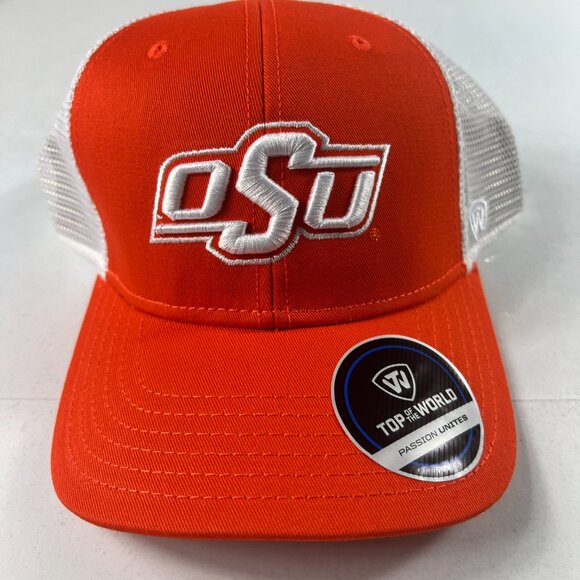 Top Of The World Oklahoma State Cowboys Mesh Snap Back Hat Orange & White Cap - Picture 4 of 13
